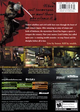 Tenchu Return From Darkness (USA) box cover back